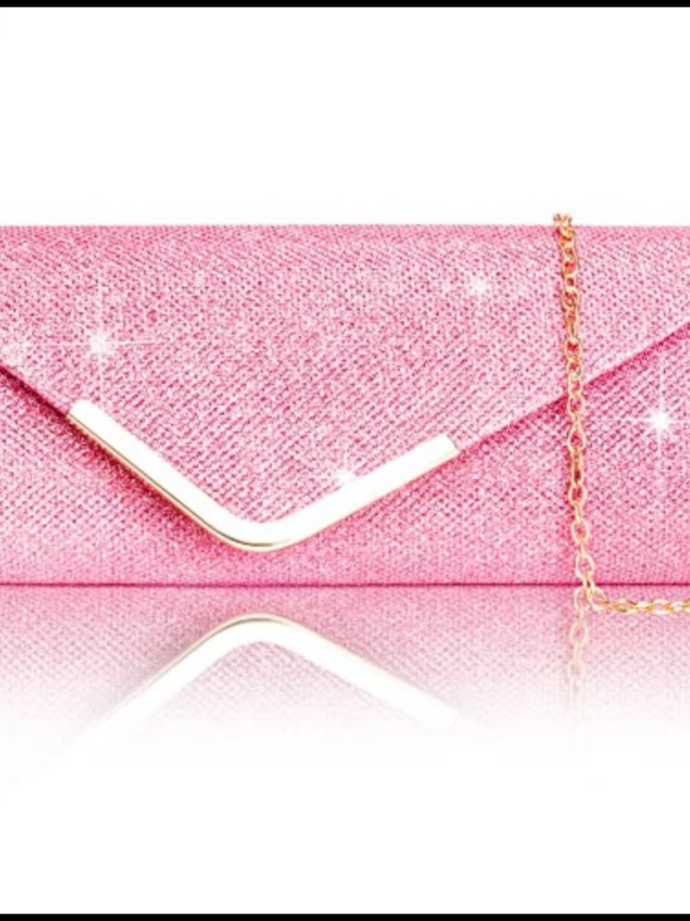 Glitter Sequin Envelope Clutch Evening Bag with Chain Sparkly Party Prom Purse
